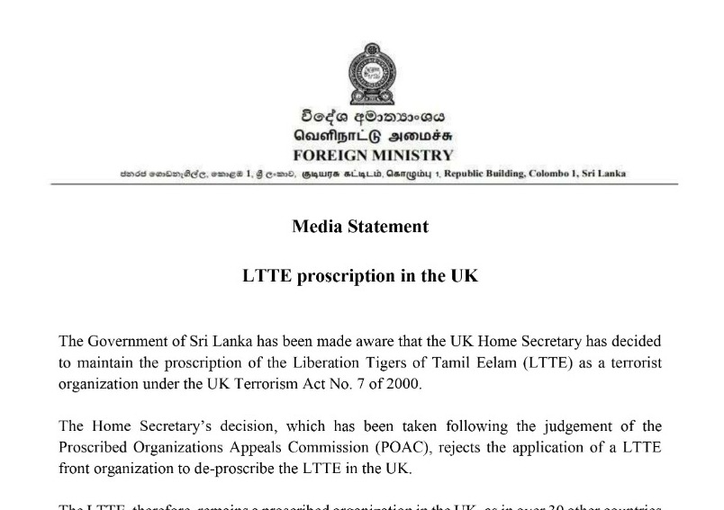 İngiltere’de LTTE yasağı