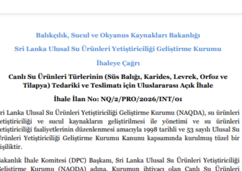İhaleye Çağrı - Balıkçılık, Sucul ve Okyanus Kaynakları Bakanlığı