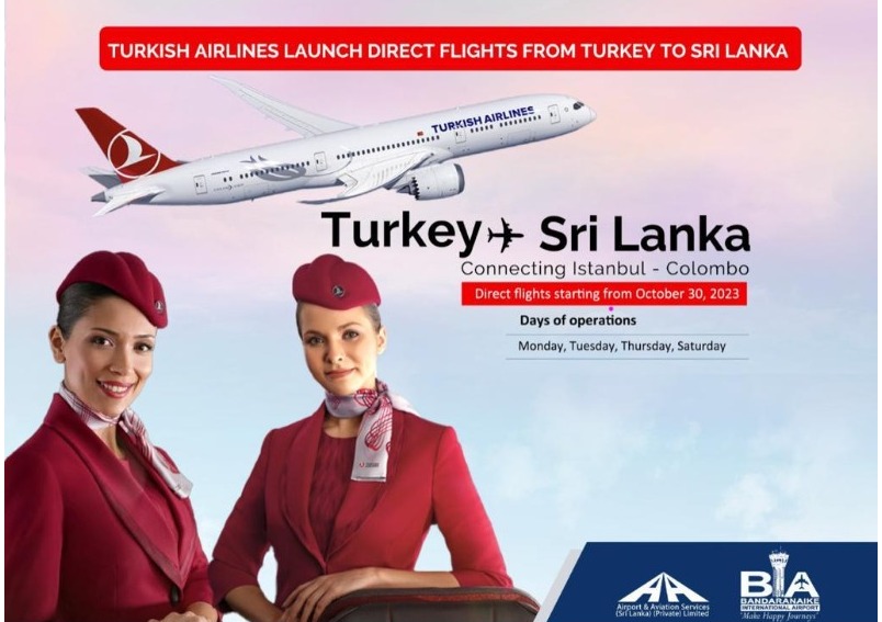 30 Ekim 2023 tarihinden itibaren Türk Hava Yolları Türkiye’den Sri Lanka’ya direkt uçuşlara başlıyor