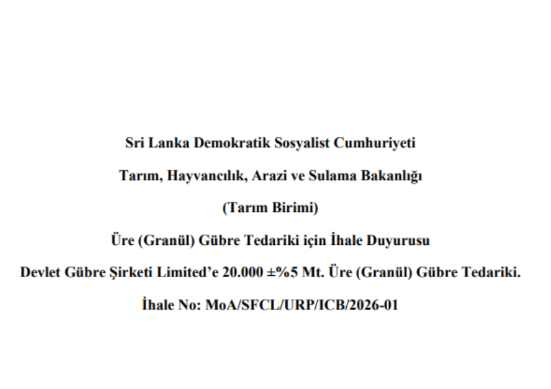 State Fertilizer Company Ltd - 20.000 ±%5 MT Üre (Granül Gübre) Tedariği
