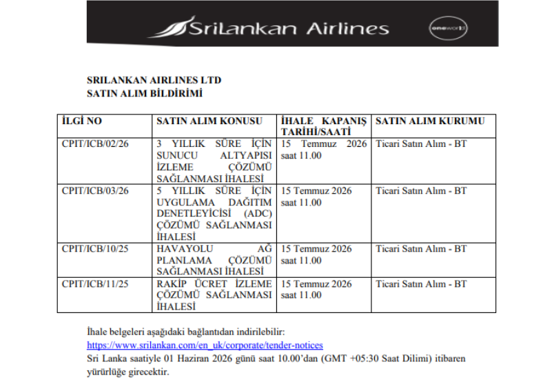 İhaleye Çağrı (IFB) - SriLankan Airlines Ltd.