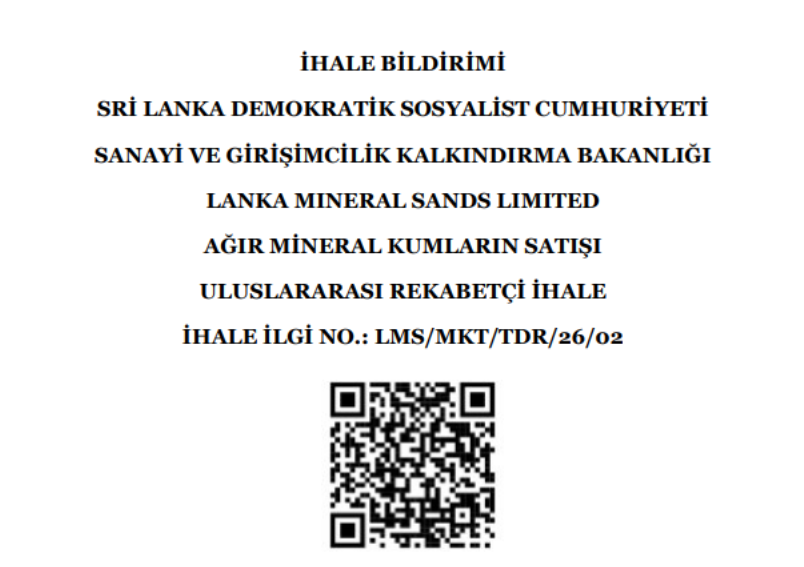 İhale Bildirimi - Lanka Mineral Sands Limited Ağır Mineral Kumların Satışı