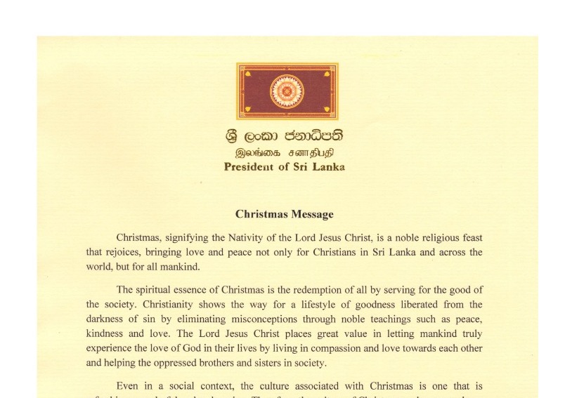 Sri Lanka Cumhurbaşkanı Gotabaya Rajapaksa’nın 2021 Noel mesajı