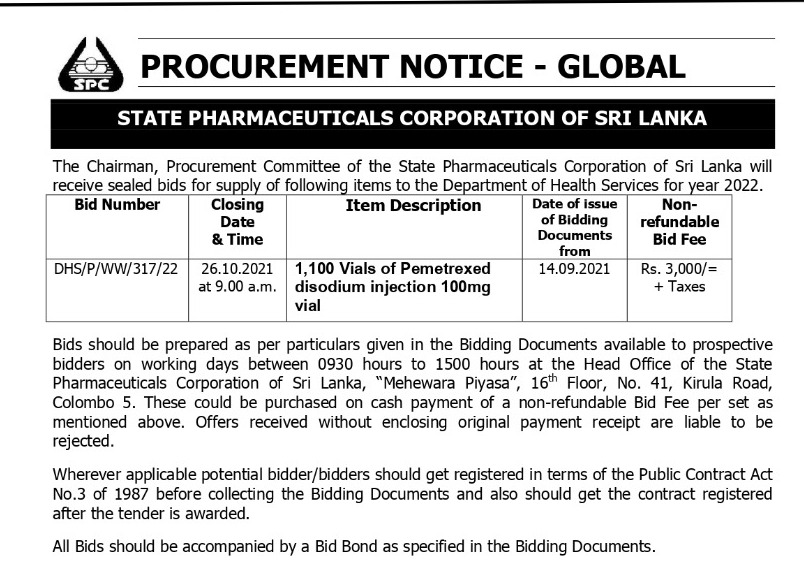 55 - İhale İlanları - State Pharmaceuticals Corporation of Sri Lanka