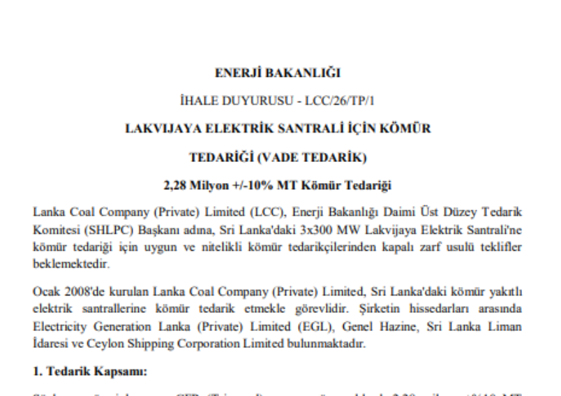 İhale Çağrısı (IFB) - Enerji Bakanlığı