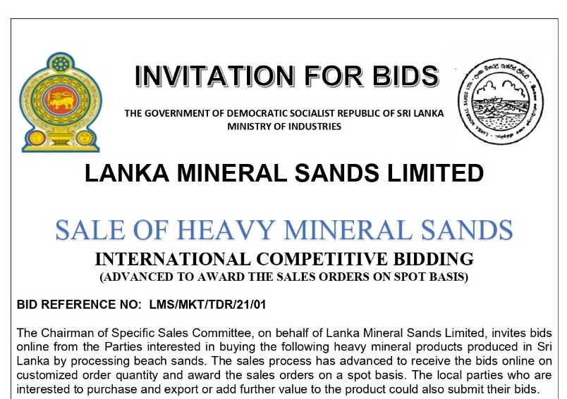 69 - İhale İlanı – Lanka Mineral Sands Limited