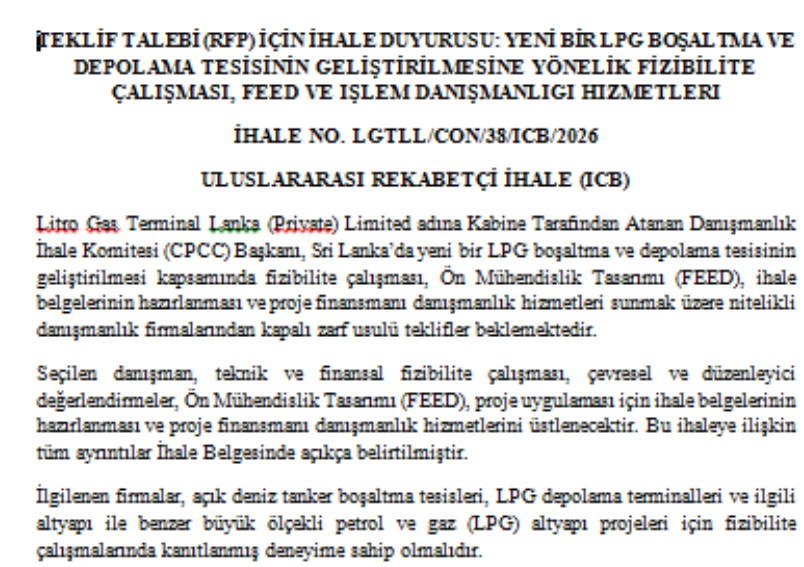 Teklif Talebi (REP) - Litro Gas Terminal Lanka (Private) Limited