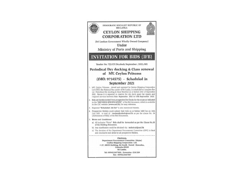 35 - İhale İlanı - Ceylon Shipping Corporation Ltd