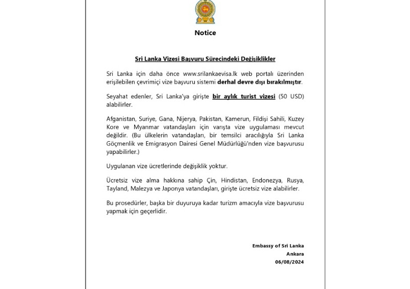 Sri Lanka Vizesi Başvuru Sürecindeki Değişiklikler